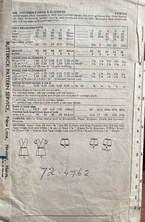 Sewing pattern Butterick 3099, childrens dress & bloomers, size 3