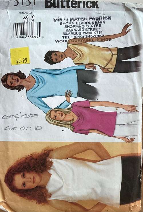 Sewing pattern Butterick 3131, ladies blouse, size 6-10