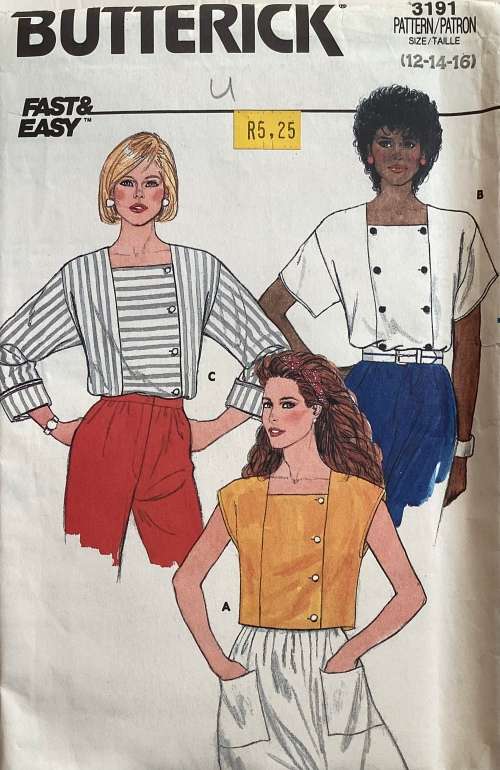 Sewing pattern Butterick 3191, tops, size 12-16