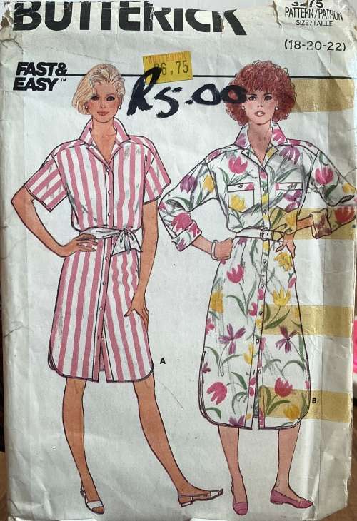 Sewing pattern Butterick 3275,ladies shirt-dress, size 18-22