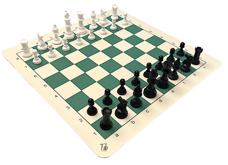 Rollable Standard Tournament Vinyl Chess Board & Pieces - Green & Off White
