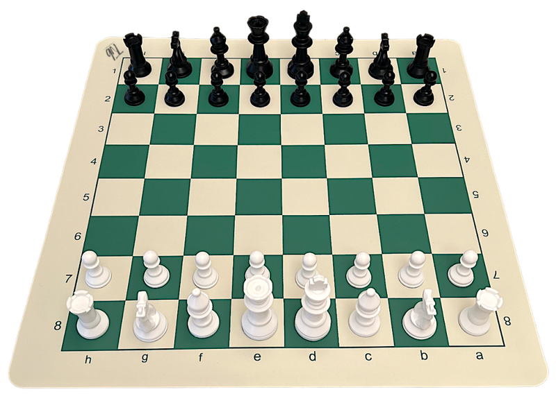 Rollable Standard Tournament Vinyl Chess Board & Pieces - Green & Off White