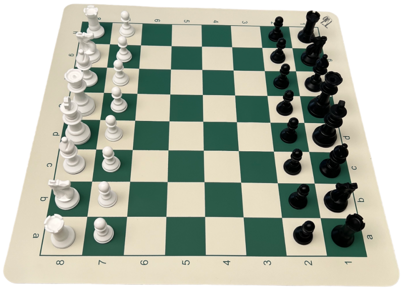 Rollable Standard Tournament Vinyl Chess Board & Pieces - Green & Off White