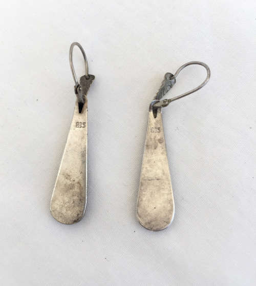Vintage Floral Embossed Tear-Drop Earrings * Silver 835