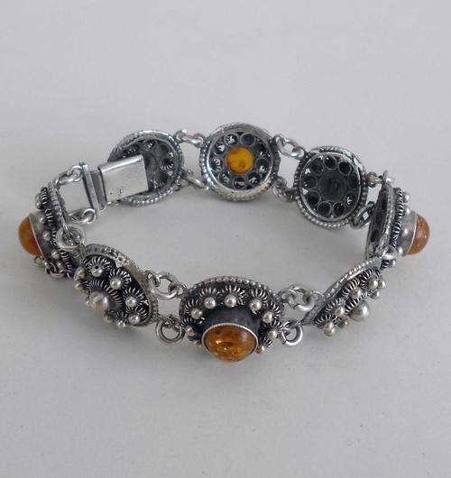 Antique Amber Gemstone Bracelet * Filigree* 835 Silver