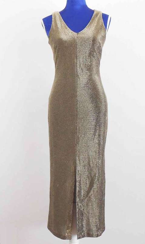 VINTAGE*Original 90's Gold Designer Cocktail Dress* Day Meets Night* Midi* Figurehugging* Size M
