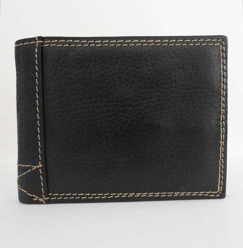 Authentic FOSSIL Mens Black Wallet with LIght Stitching* Brand NEW*