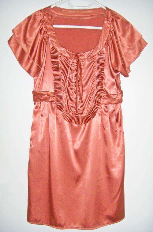 Rust Coloured Satin Dress*Small*Vintage*Beautiful Details
