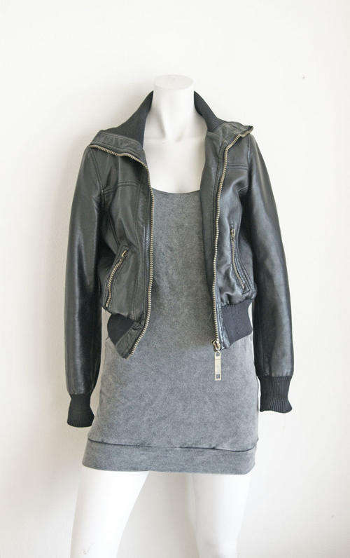 Black Faux Leather Jacket*Bomber*Biker*Small*Vintage*Big Collar