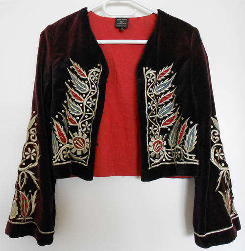 Luxury*Rare KATE MOSS for Topshop Russian Embroidered Cropped Purple Velvet Jacket*Size Small