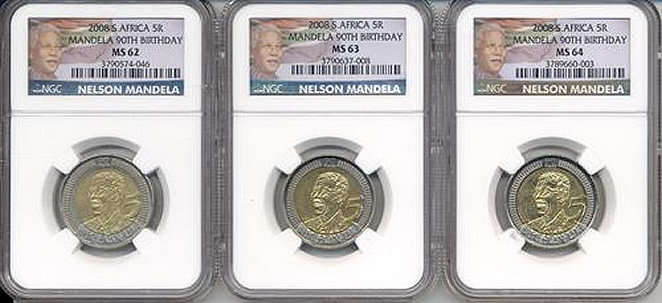 **Mandela 2008 R5 Birthday Coins - NGC GRADED - 5 COINS TOTAL - 1 BID FOR ALL**
