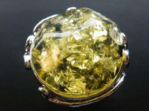 Green Amber Silver Ring