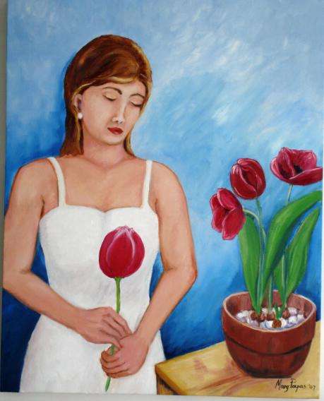 One For the Vase, large oil painting by Mary Papas, crazy start @ R1
