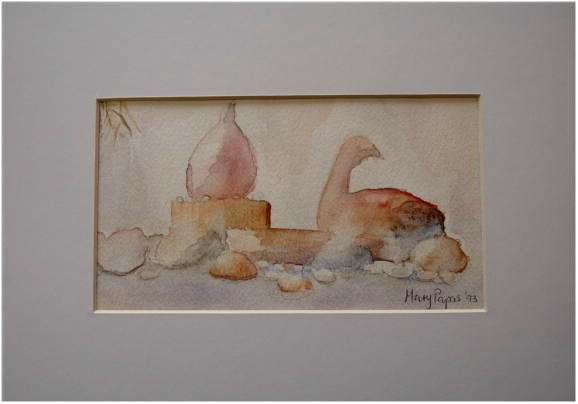 Terracota Doves, w/colour painting by Mary Papas-rare find!!