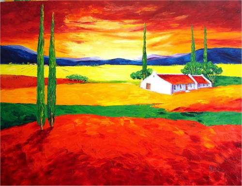 Sundown in the country, large oil painting by Mary Papas