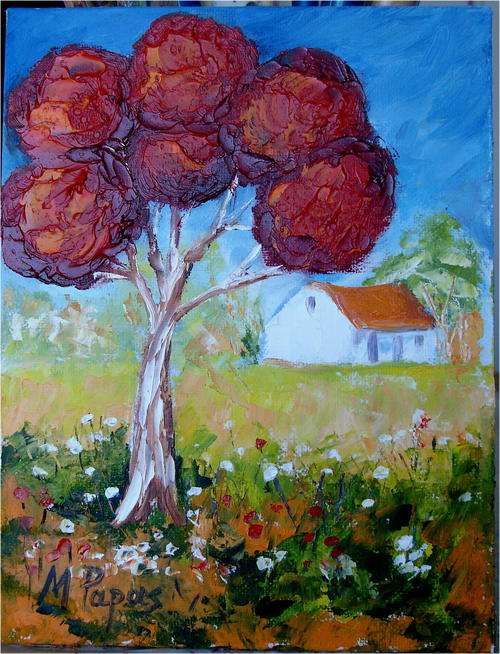 The Big Red Tree, oil painting by Mary Papas