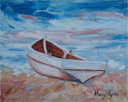 Boat on the beach 2,  oil painting by Mary Papas