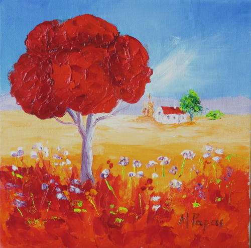 The big red tree,  oil painting by Mary Papas