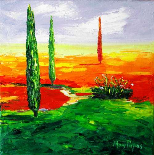 Country Scene, oil painting by Mary Papas