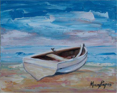 Boat on the beach 1,  oil painting by Mary Papas