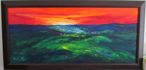 Sundown in the Valley, framed oil painting by Mary Papas