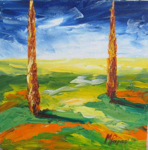 Twin Poplars,  oil painting >>END OF SUMMER SPECIAL<<