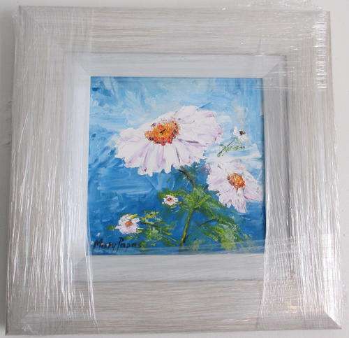 Daisies,  framed oil painting by Mary Papas