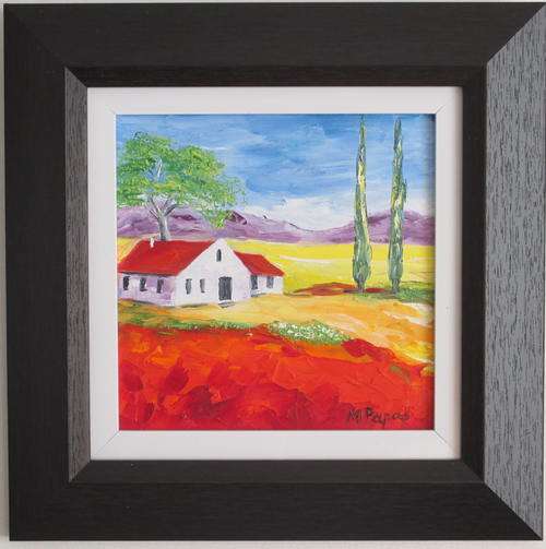 Farmhouse 1, framed oil painting by Mary Papas