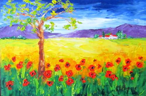 Poppies Under The Tree,  oil painting by Mary Papas