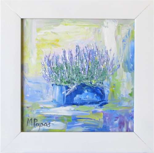 Lavender Potplant, framed oil, by Mary Papas