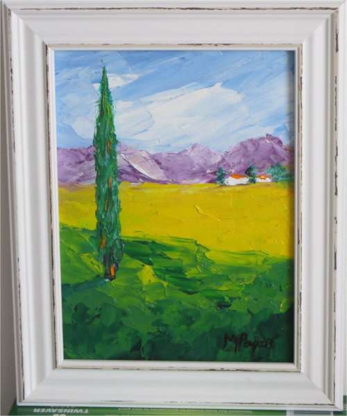 Small Country Scene 7, framed oil, by Mary Papas