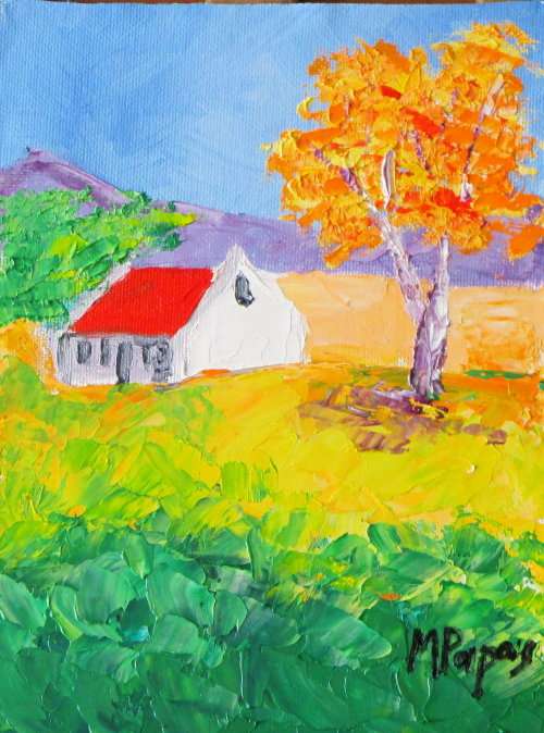 Cottage 1, oil painting by artist Mary Papas