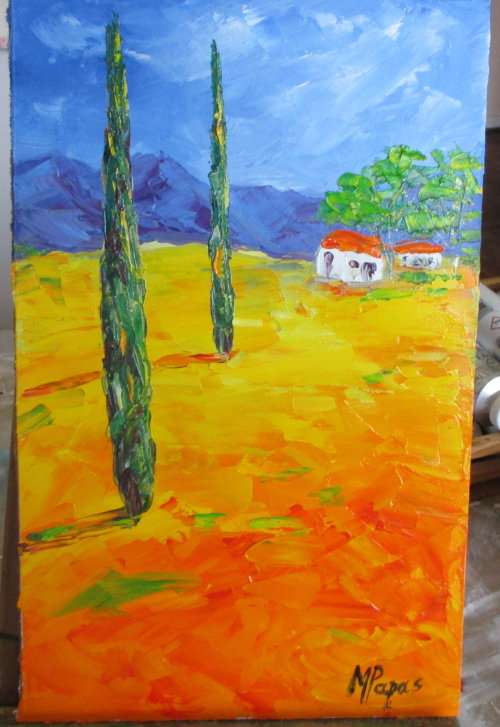 Small Country Scene 2, oil painting by artist Mary Papas
