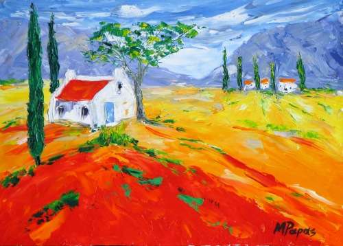 Cottage in the Country, oil painting by artist Mary Papas