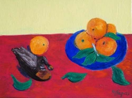 Duck And Oranges, oil painting by artist Mary Papas