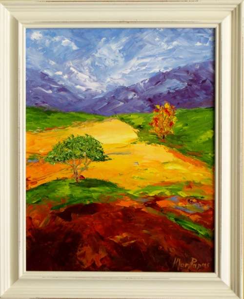 Country Scene 57, framed oil painting by Mary Papas, free shipping