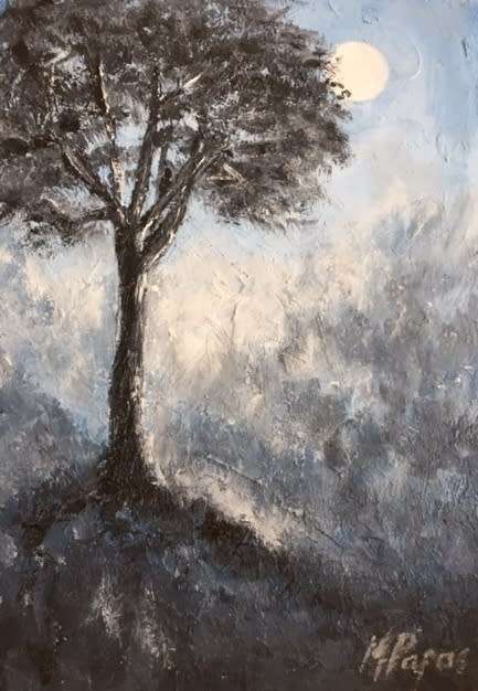 Evening Moon, oil painting by artist Mary Papas