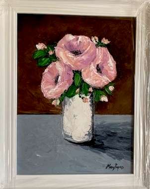 Pink Delight, frame oil painting by artist Mary Papas>>SUPER SPECIAL<<