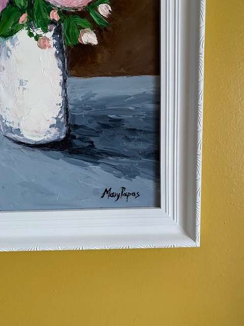Pink Delight, frame oil painting by artist Mary Papas>>SUPER SPECIAL<<