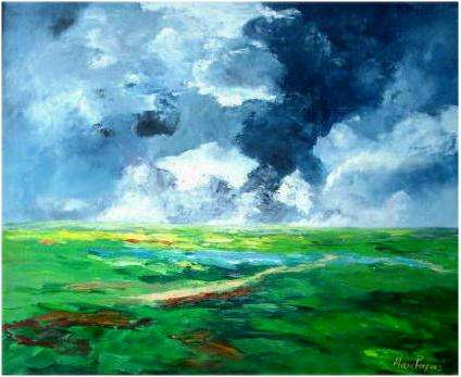 Stormy landscape, oil painting, on special