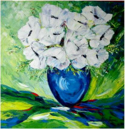 WHITE POPPIES, large oil painting by artist Mary Papas @ Low Low start!
