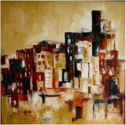 Dark Parts of the City, abstract oil painting by artist Mary Papas>>crazy start @R1<<