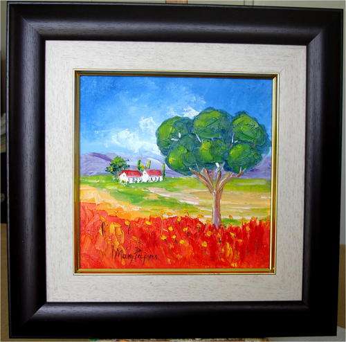 Summer House, framed oil painting by Mary Papas