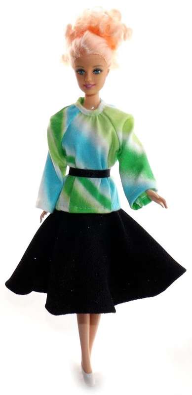 Barbie Black Skirt and Lime and Blue Shirt
