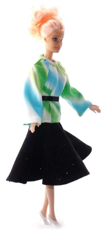 barbie black skirt and lime shirt