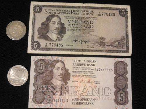 ***OLD MEETS NEW*** 4 x R5 - 1x T.W. de Jongh- 1 xC.L. Stals(UNC)- 1x 2008Birthday- 1x Inauguration