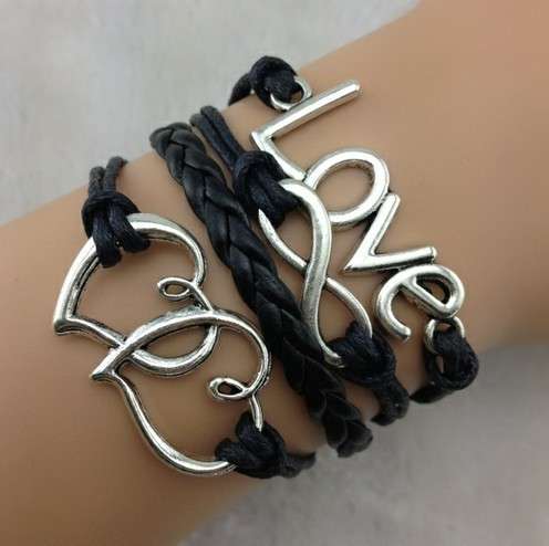Love, infinity and Heart bracelet (Black)