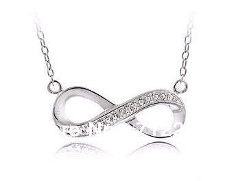 Rhodium plated & pave crystal infinity necklace