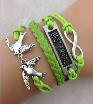 Infinity, best friend and love birds bracelet (Green)