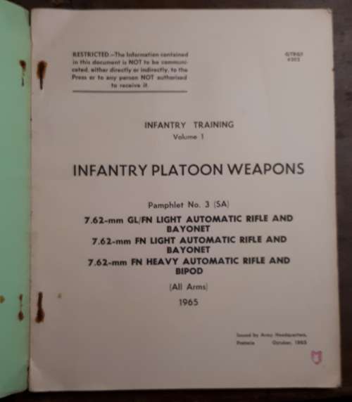 Old South African Infantry Training 1965 Manual Vol 1